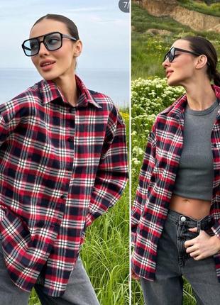 Останні! знижка картата сорочка подовжена бавовна котон клітинка під zara mango h&m фланелеві червона унісекс