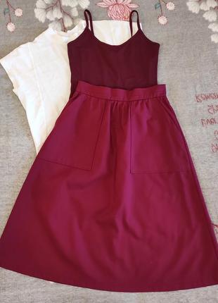 Юбка бордовая с карманами майка в подарок р.44