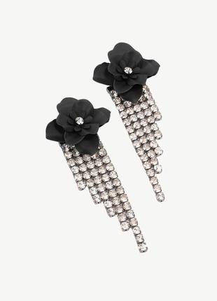 Цветок со стразами 2в 1 серьги