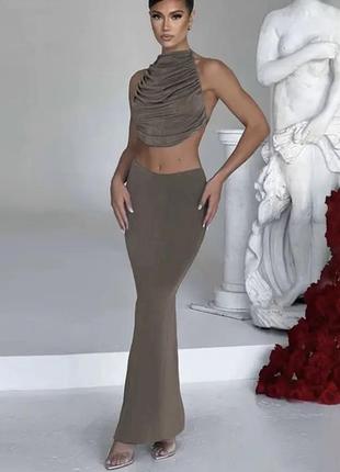 Комплект, набір пляжний, вечірній,топ із відкритою спинкою і спідниця максі