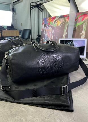 Дорожня сумка chrome hearts чорна чоловіча з натуральної шкіри