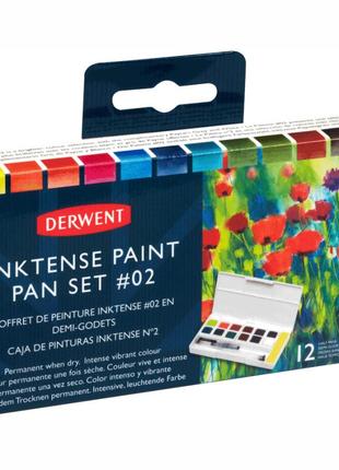 Набір inktense paint pan no2 12 кольорів + пензель із резервуаром derwent5 фото