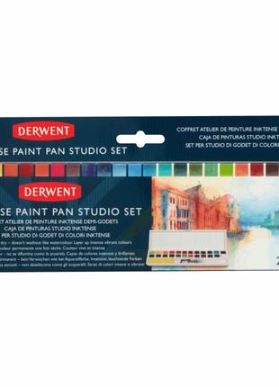 Набір inktense paint pan 24 кольори + пензель із резервуаром derwent