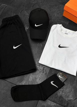 Футболка + шорті + кепка + шкарпетки nike white (1)