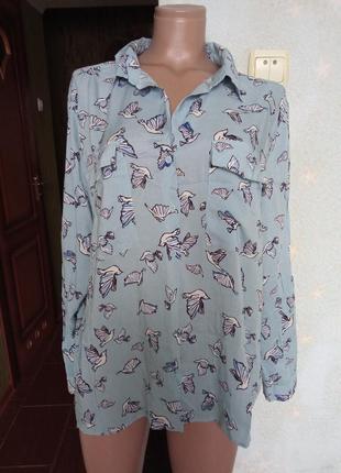 Стильна натуральна сорочка з птахами 52-56