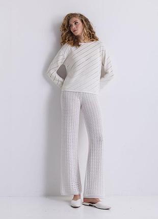 Женский элегантный ажурный джемпер молочного цвета. модель 27236 фото