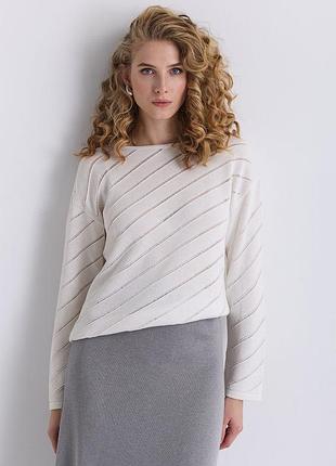 Женский элегантный ажурный джемпер молочного цвета. модель 27233 фото