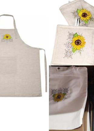 Подарунковий набір: сумка-шопер, фартух, прихватка, рукавичка з вишивкою соняшник