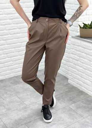 Жіночі прямі брюки з екошкіри галіфе висока посадка4 фото