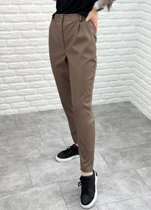 Женские прямые брюки с экокожи галифе высокая посадка5 фото