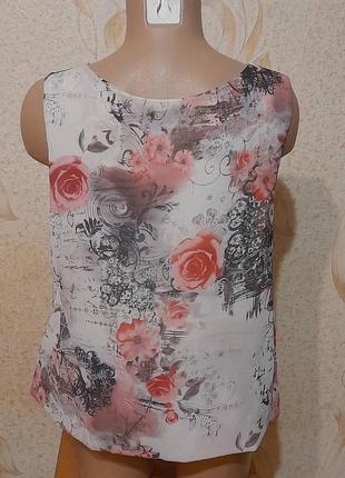 Блуза маєчка  стрейчева із  квітковим принтом на підкладці   (італія)  р 482 фото