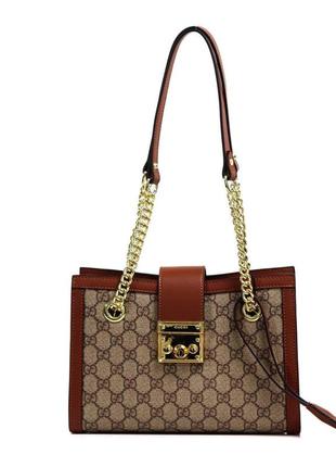 Жіноча сумка з шкіри gucci padlock gg bag гуччі коричнева молодіжна, брендова сумка через плече