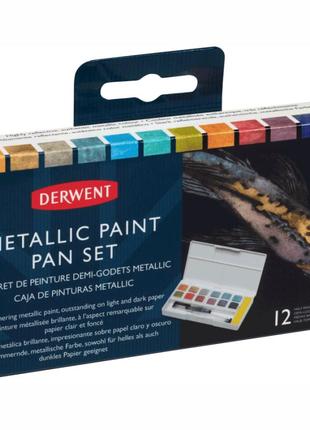 Набір metallic paint pan 12 кольорів + пензель із резервуаром derwent6 фото