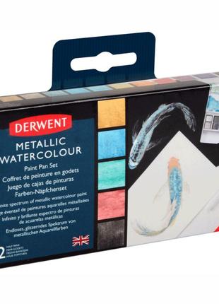 Набір metallic paint pan 12 кольорів + пензель із резервуаром derwent2 фото