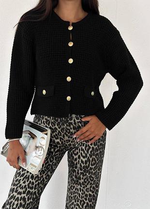 Кардиган, кофта фактурный трикотаж, золотые пуговицы