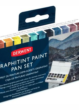 Набір graphitint paint pan 12 кольорів + пензель із резервуаром derwent5 фото