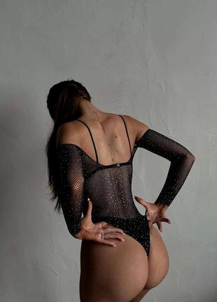 Боді в сітку зі стразами