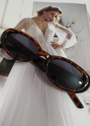 Трендова овальні окуляри сонцезахисні очки леопардові вузькі нові1 фото