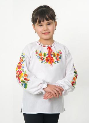 Яркая натуральная вышиванка для девочки на 100% хлопок