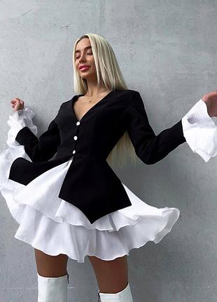 Платье клеш с белой подкладкой черное