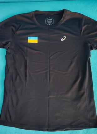 Ukraine чорная женская футболка asics s с флагом украины оригинальная женская футболка