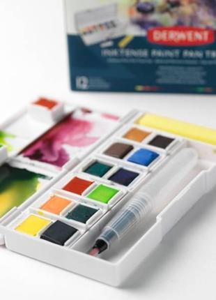 Набір inktense paint pan travel 12 кольорів + кисть із резервуаром derwent4 фото