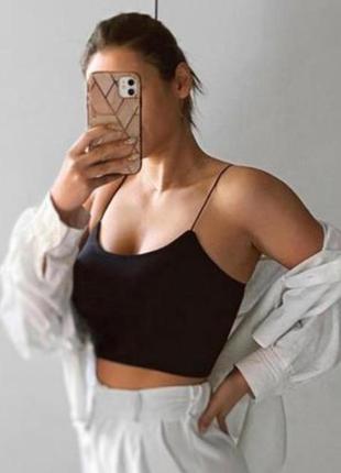 Топ кроп  бавовна чорний котоновий на бретельках 🌹 брендовий топик new look короткий топ котон s xs