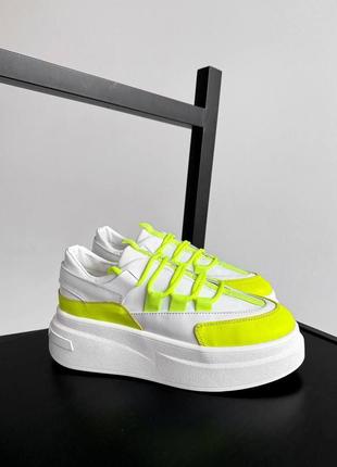 Неонові кросівки колір: білий+фуксія та білий +лимон натуральна шкіра1 фото
