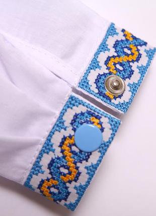 Вышиванка школа для мальчика с ярким желто голубым орнаментом 6-12 г.