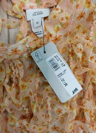 Дизайнерська блуза, персиковий колір, квітковий принт, горловина стійочка, рукава фонарики, river island2 фото