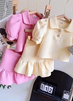 🔹нарядный комплект для модницы: красивая блуза + юбка-шорты