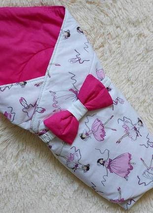 Летний конверт valleri для новорожденных девочек, розовый с принтом балерины на белом1 фото