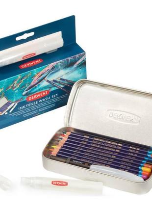 Набір чорнильних олівців inktense wash set у металевому пеналі derwent