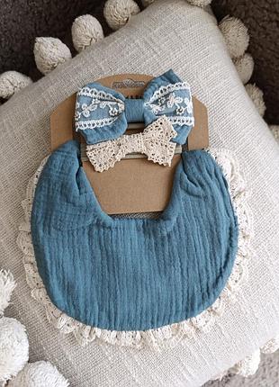 Нагрудник слюнявчик муслін + 2 пов'язочки