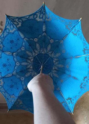 Зонт от солнца. буранские кружева. оригинал. италия. темно- голубой.