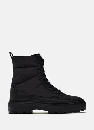 Ботинки zara, стеганые ботинки zara, quilted nylon high-top trainers zara,