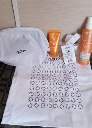 Vichy набор кремов для лица  увлажняющий spf 50 + косметичька и сумка в подарок