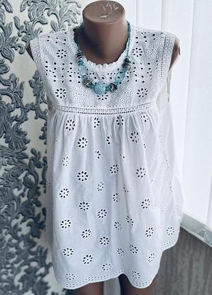 Белая крутая блуза майка выбитая вышитая прошва перфорация