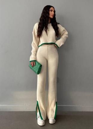 Весенний костюм 🔥 брюки палаццо та укорочена кофтинка в рубчик2 фото