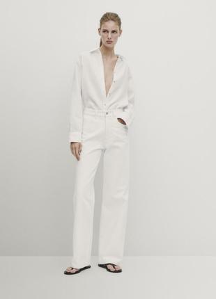 Широкі джинси massimo dutti full length із високою посадкою кольору екрю