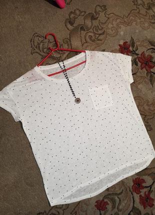 Трикотажная,белая блузка-футболка с карманом и у длинённой спинкой,батал,hema7 фото