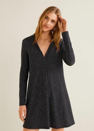 Симпатичное свободное черное платье mango в горох