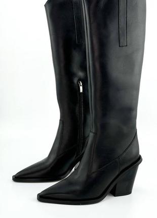 Сапоги козаки кожаные в черном цвете деми /зима 🖤