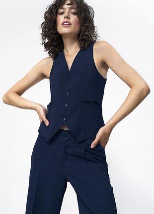 Темно-синій однорядний жилет класична жилетка max mara жилет классика костюмная жилетка трендовая жилетка
