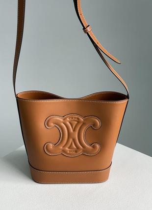 Celine small bucket cuir triomphe in smooth calfskin tan brown, женская кожаная сумка, женская кожаная сумка, женская кожаная сумка