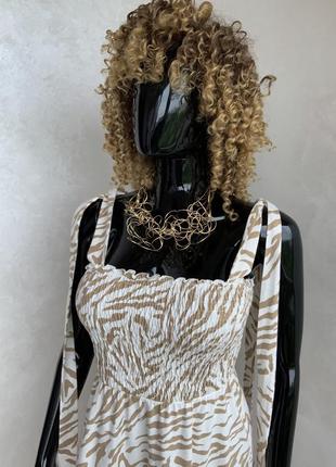 Asos сукня максі з бавовни на завʼязках в анімалістичний принт4 фото