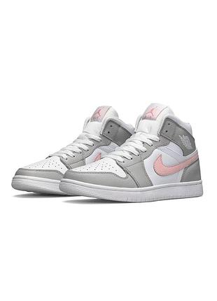 🌸жіночі кросівки кросівки nike air jordan 1 retro hd white gray pink / демісезонні / весняні, літні, осінні / текстиль, шкіра, замша /