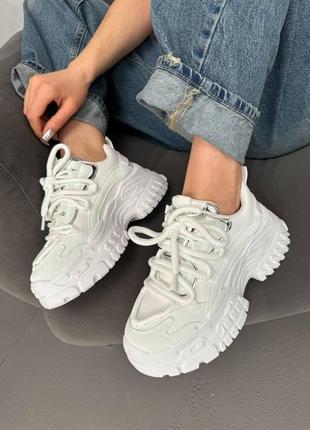 Кроссовки женские, на высокой подошве, экокожа, белые