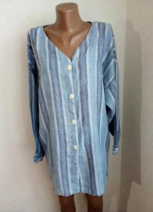 Льняная рубашка в полоску liberty  р-р 12 оверсайз