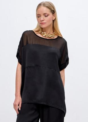 Атлас/шифон блуза черная